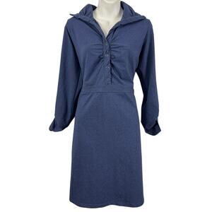 Tehama Womens Blue Sporty Stretch Knit Roll Tab Sleeve Dress Mini Length sz M